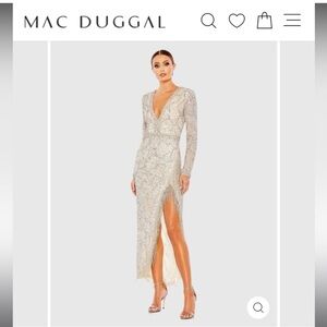 Mac Duggal - Sequin Fringe Long Sleeve Evening Gown - Champagne Sparkle